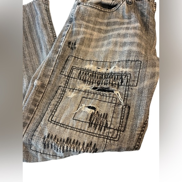 Rupert Difference Japanese Brand Distressed Patchwork Striped Jeans Sz 32 - Picture 4 of 12